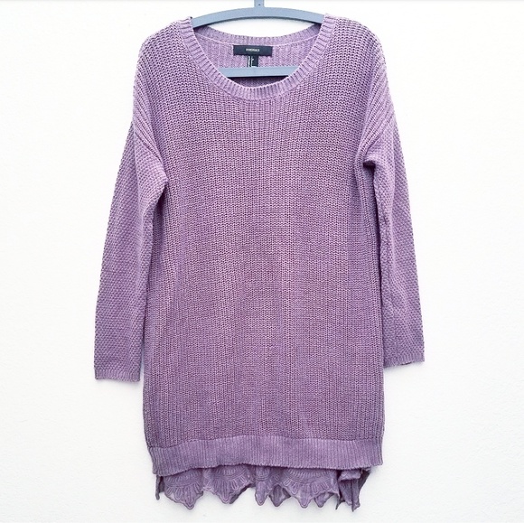 Forever 21 Sweaters - Lavender Oversized Long Sweater W/Bottom Lace